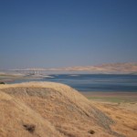 San Luis Reservoir, Central California, in drought condition in 2008, water at 20% of capacity