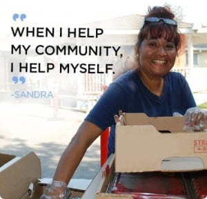 Second Harvest Food Bank volunteer and client