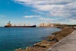Cargo ship entering the bay of Havana, Cuba