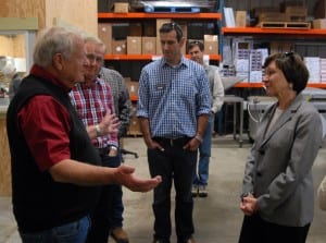 Talking shop: Secretary Ross and Bob Giacomini cover the finer points of cheese-making at his family’s Point Reyes Farmstead Cheese Company. Also pictured (from Bob’s left) are Ralph Grossi of Grossi Ranch and past president of the American Farmland Trust, Marin Agricultural Land Trust (MALT) Executive Director Jamison Watts, and UC Cooperative Extension Farm Adviser David Lewis. Photo courtesy of CDFA