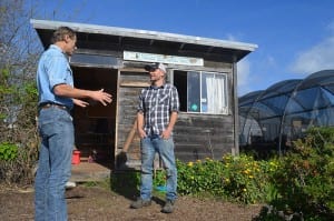 Rich Casale, NRCS district conservationist, provides assistance to Chris Omer, farm manager, Homeless Garden Project, Santa Cruz, CA. NRCS photo.