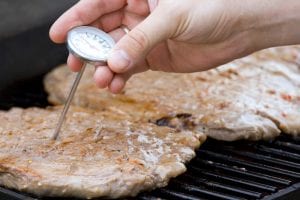 Check meat temperature while grilling