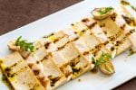 Grilled tofu with mushrooms.