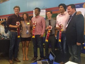 From left, Sense and Protect's Anthony Johnson, with Rina DiMare of the California State Fair, Dhrubajyoti Das, Peter Swanson and Alex Avalos with ANR CIO Gabriel Youtsey.