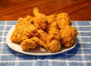 Fresh Fried Chicken on Blue Plaid Placemat
