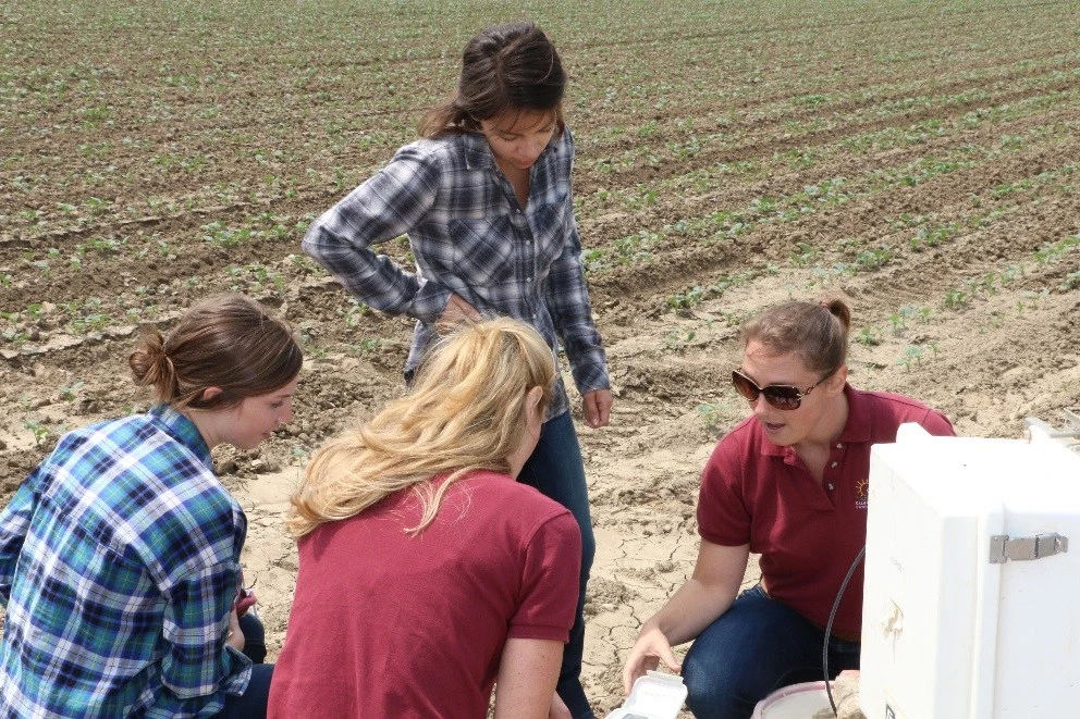 Right to Left: Natalie Jacuzzi with CDFA’s Fertilizer Research and Education Program (FREP); Kristen Fernandez, Intern; Natalie Krout-Greenberg, ISD Director; Hannah Garrett, Intern. For 25 years, the FREP office has invested in pioneering fertilizer research focused on agronomic efficiency in the management of nutrients, precision irrigation and fertigation practices, soil, and crop and fertilizer interactions. FREP’s greatest achievement over the years is the way it makes research available to farmers and advisors who are in a position to put it to good use. In the photo above, Natalie Jacuzzi, with the FREP, explains how CropManage can be a useful tool for on farm nutrient management.