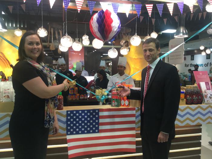 Deputy Under Secretary for Farm and Foreign Agricultural Services Alexis Taylor and Consul General Tom Vajda for the U.S. Consulate General Mumbai kickoff the Taste of America celebration at the Foodhall store in Mumbai, India.