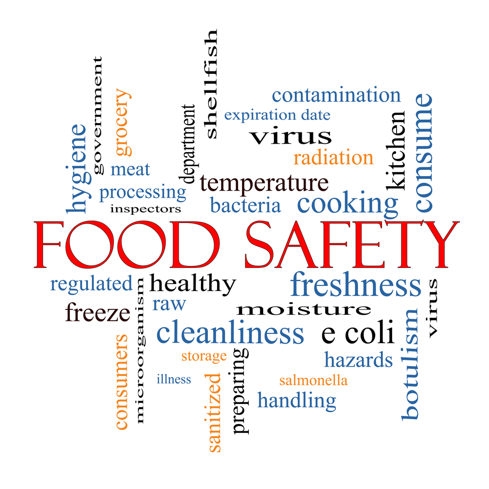 Food Safety Word Cloud Concept with great terms such as hazards, e coli,