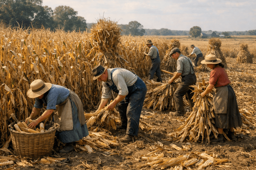 hand-harvesting corn